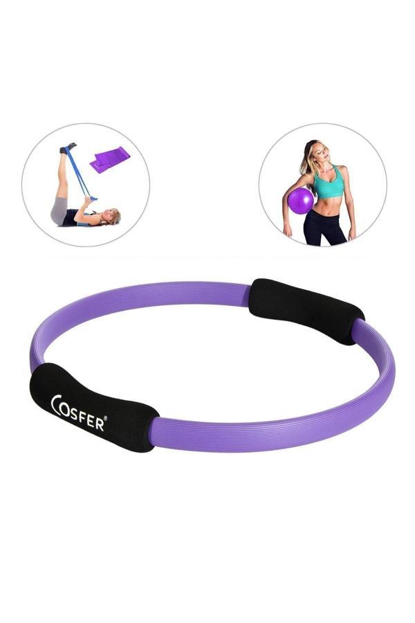 Cosfer Sportif Pilates Çemberi - Pilates Bandı Ve Denge Topu - 3 Lü Pilates Seti - Mor - Image 1