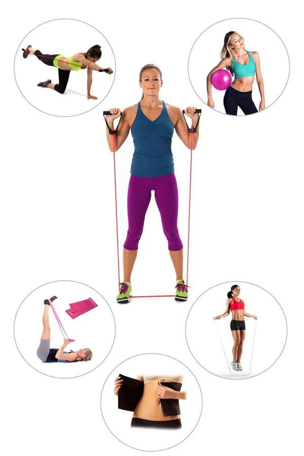 Spor Byfit Yüksek Sert Tutacaklı Direnç Lastiği + Denge Topu + Band + Atlama Ipi + Kemer - 5'Li Set - Image 1