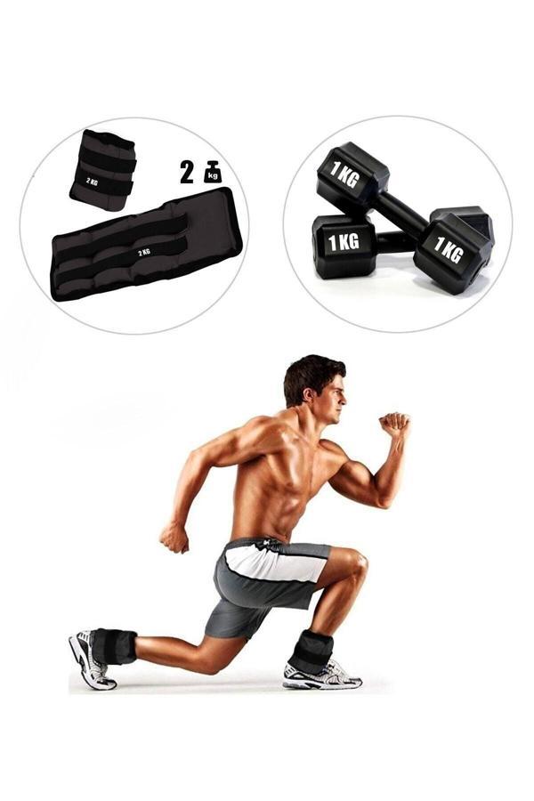 Spor Byfit 2 Kg X 2 Adet Siyah El Veya Ayak Bileği Ağırlığı + 1 Kg Dambıl Set Hediyeli - Image 1