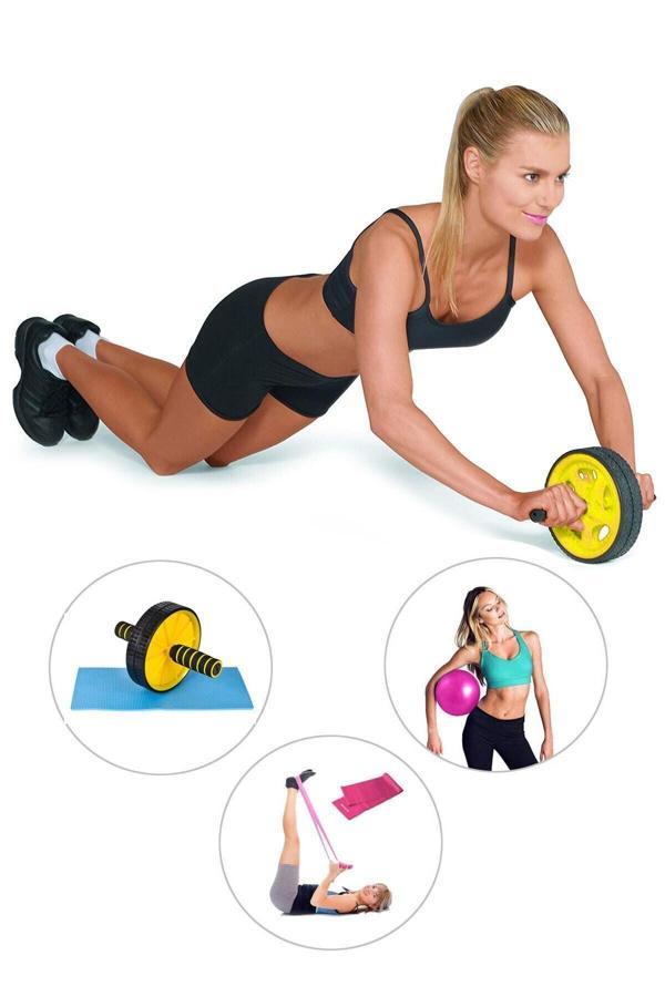 Spor Byfit Ab-Wheel Karın Kası Egzersiz Tekeri + Denge Topu + Pilates Bandı - 3'Lü Set - Image 1