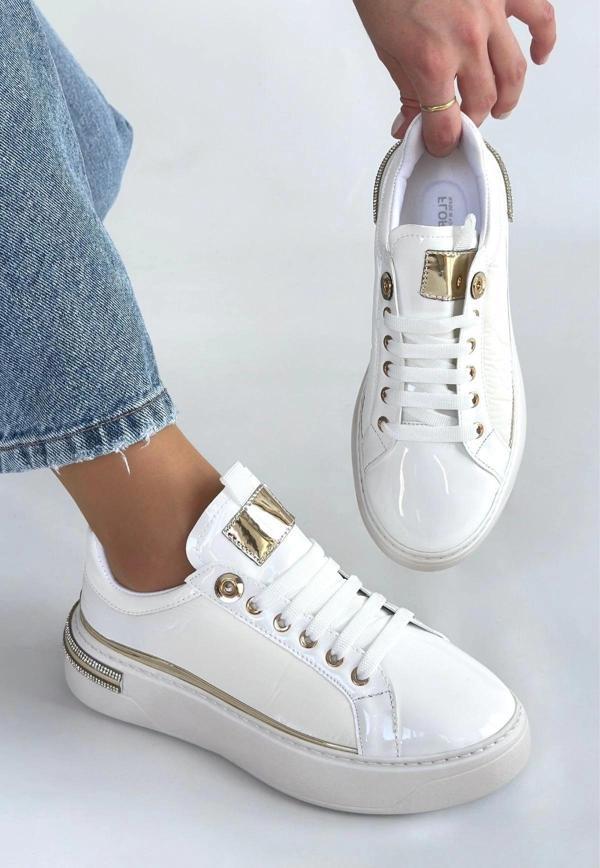 BİÇOMİ Hley Beyaz Rugan Paraşüt Detaylı Bağcıklı Spor Ayakkabı - Image 1