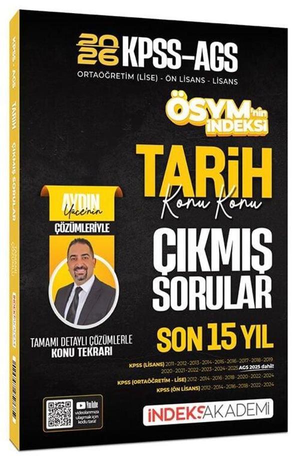 İndeks Akademi 2026 KPSS MEB-AGS Tarih ÖSYM nin İndeksi Çıkmış Sorular Son 15 Yıl Konu Konu Çözümlü - Aydın Yüce İndeks  - İndeks Akademi Yayıncılık - Image 1