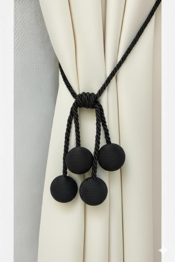 Mmt Home Modern Sarım 4 Toplu Braçol Kornişe Takmatik Ipli Tavan Perde Aksesuarı Siyah - Image 1