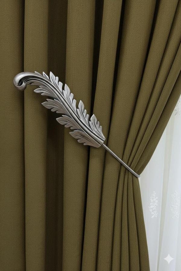 Mmt Home Fon Perde Toplayıcı Yaprak Renso 2 Adet 1Sağ-1Sol Gümüş - Image 1