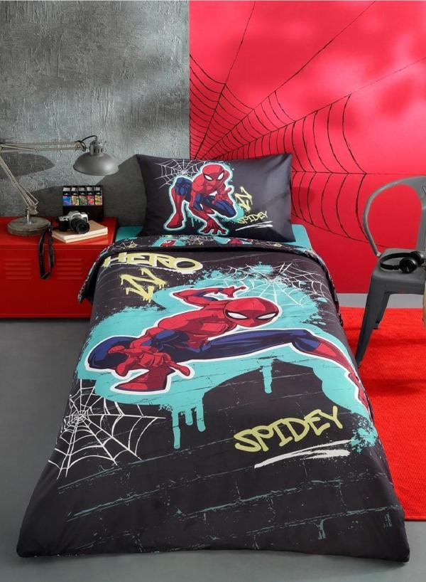 Özdilek Lisanslı Fitted Çarşaflı Tek Kişilik Çocuk Nevresim Takımı-Spiderman Street Gri - Image 1