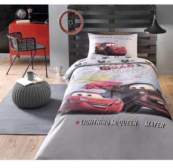 Özdilek Lisanslı Fitted Çarşaflı Tek Kişilik Çocuk Nevresim Takımı-Şimşek Mcq Cars On The Road Gri - Image 1