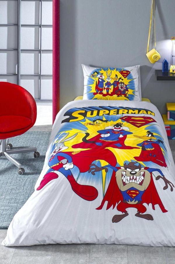 Özdilek Lisanslı Fitted Çarşaflı Tek Kişilik Çocuk Nevresim Takımı-Looney Tunes Superman Sarı - Image 1