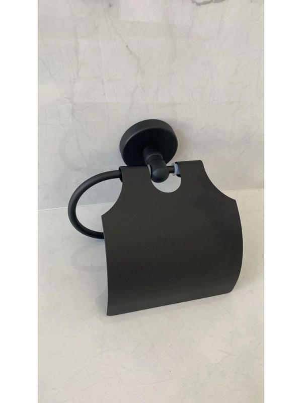 Adnoss Lüks Karaca Kağıtlık Jule Kapaklı Siyah - Wc Kapaklı Kağıtlık - Tuvalet Kağıtlık - Mat Siyah - Image 1