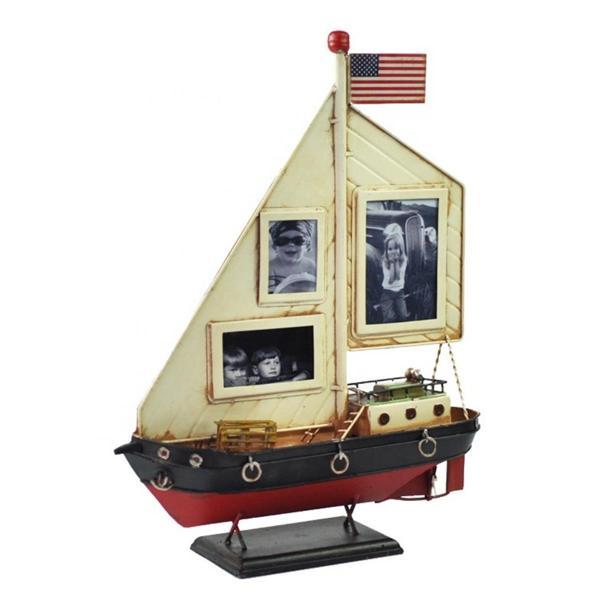 Dekoratif Resim Çerçeveli Metal Yelkenli Gemi 35cm - Image 1