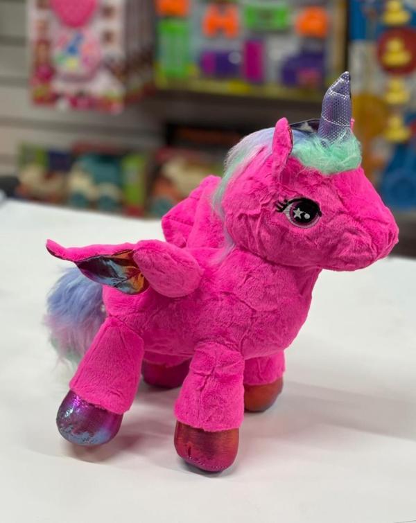 Oyuncak Peluş Kanatlı Unicorn Tek Boynuzlu At Fuşya Koyu Pembe 30 CM - Image 1