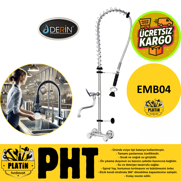 Derin Mutfak Bataryası Endüstriyel Çift Fonksiyonlu Ara Musluklu, Esnek Yaylı Batarya EMB04 - Image 1