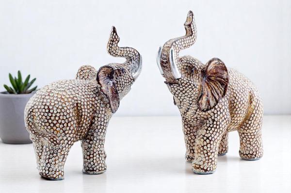Lüks İşlemeli Simli 2li Fil Biblo Seti Vitrin Süsü Yeni Ev Ofis Hediyesi Dekoratif Obje Heykelcik  - Image 1