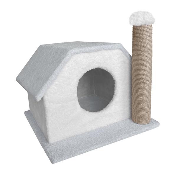 Karamel Pet Tırmalamalı Kedi Klubesi 33 x 40 x 45 cm Gri-Beyaz - Image 1