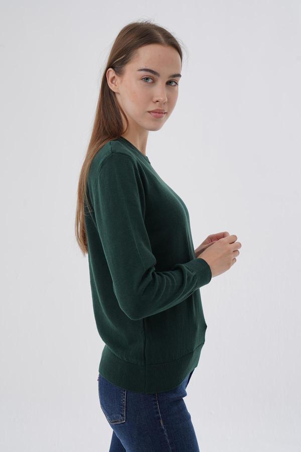 Kadın Zümrüt %100 Organik Pamuk Bisiklet Yaka Triko Kazak Bluz Trıst-6101 - Image 1