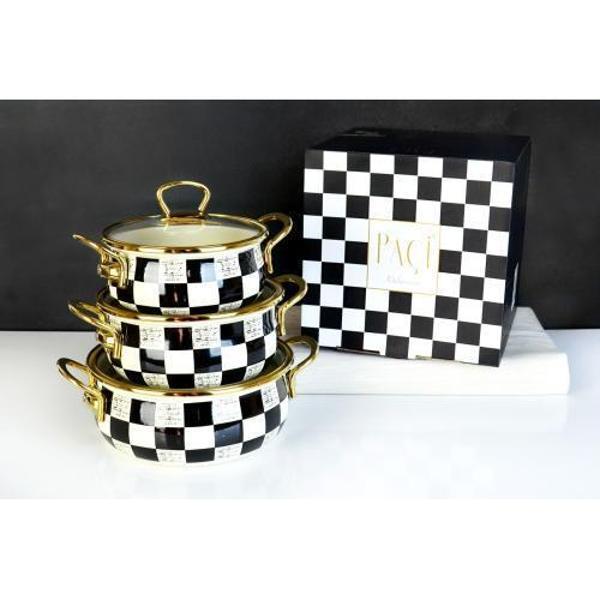 PAÇİ-ELİTECLAS 16/18/20 CM DAMA DESENLİ 3LÜ EMAYE TENCERE SETİ - Image 1