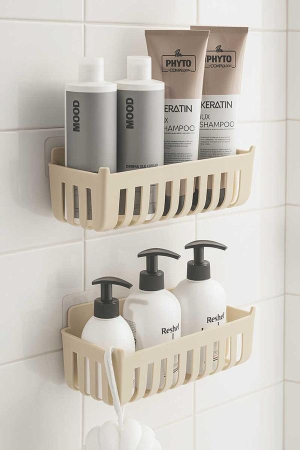 Primanova Deby 2'li Yapışkanlı Banyo Rafı Bej - Image 1