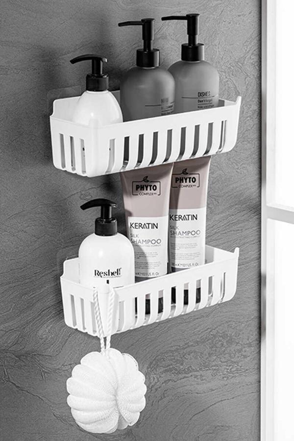 Primanova Deby 2'li Yapışkanlı Banyo Rafı Beyaz - Image 1