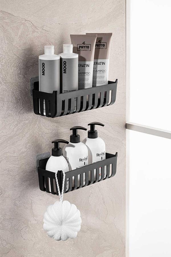 Primanova Deby 2'li Yapışkanlı Banyo Rafı Siyah - Image 1