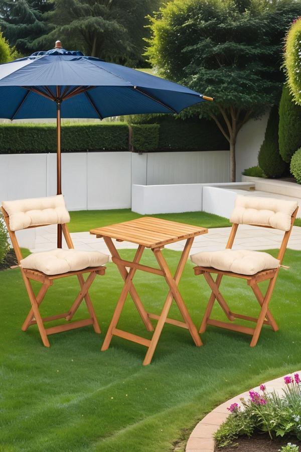 Minderli Balkon Bahçe Mutfak 3'lü Bistro Set Katlanır Masa sandalye 50x50 - Image 1