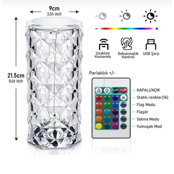 Kristal LED Kumandalı Ve Dokunmatik Masa Lambası - Image 1