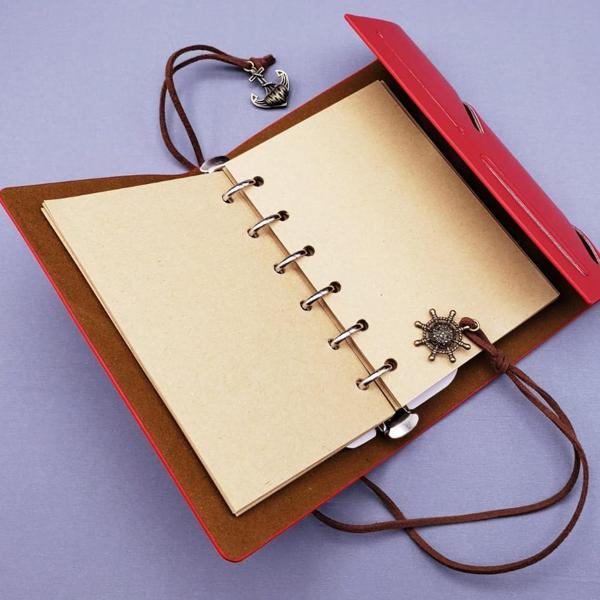 Küçük Boy Pusula Baskılı Deri Defter - Image 1