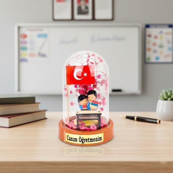 Türk Bayraklı Sıralı Ters Fanus - Öğretmenler Günü Hediyesi - Image 1