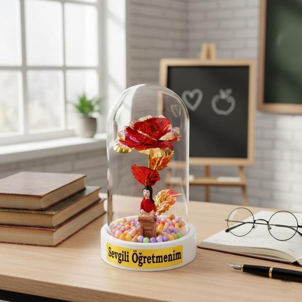 Sonsuzluk Güllü Ters Fanus - Öğretmenler Günü Hediyesi - Image 1