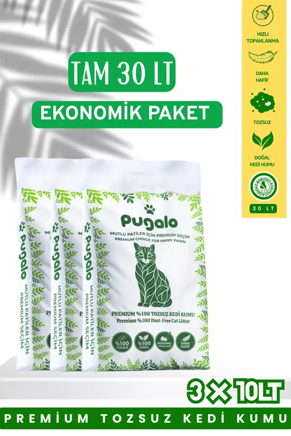 Ekonomik Paket 3x10LT Tozsuz Naturel Premium Koku Hapseden Topaklanan Kedi Kumu 30LT - Image 1