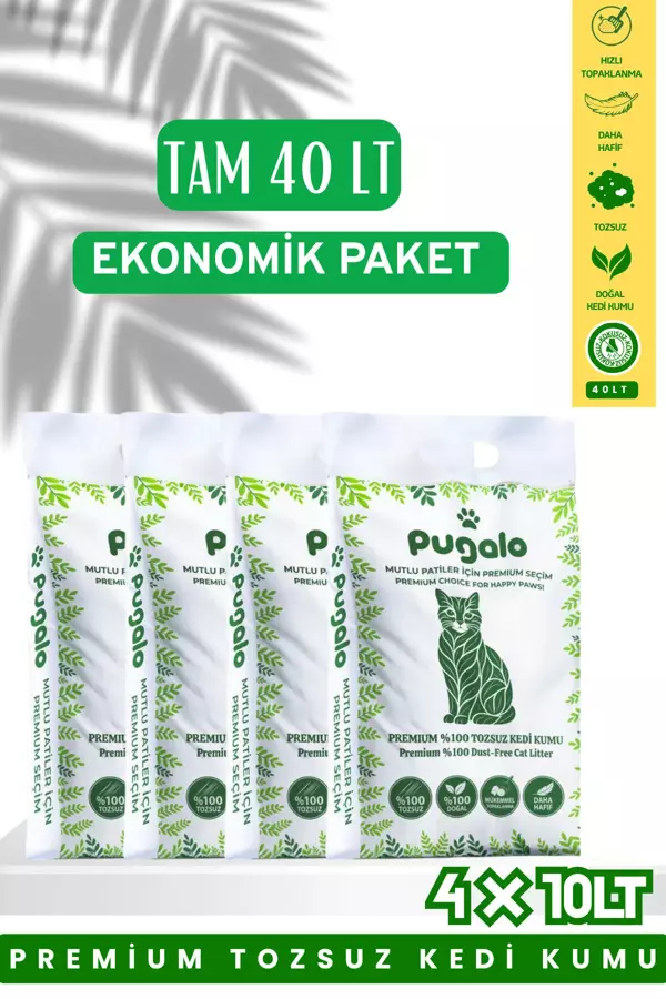 Ekonomik Paket 4x10LT Tozsuz Naturel Premium Koku Hapseden Topaklanan Kedi Kumu 40LT - Image 1