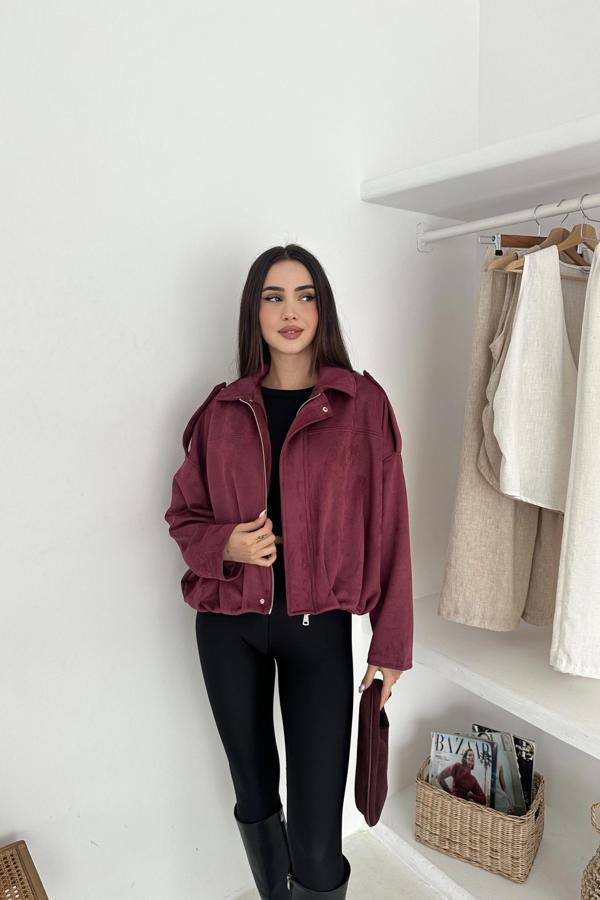 Oversize Astarlı Bomber Süet Ceket - Image 1