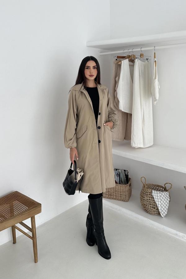 Kadın Astarlı Uzun Trençkot - Image 1