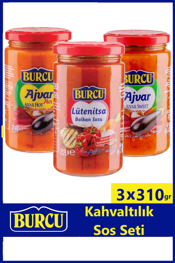 Burcu Kahvaltılık Sos Seti 310 gr x 3 Adet (Ajvar Acı, Ajvar Tatlı, Lutenitsa Balkan Sosu) - Image 1
