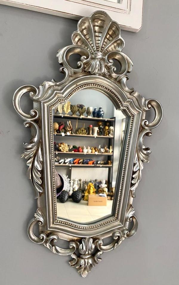 Dekoratif Ayna Duvar Aynası Gümüş Otantik  - Image 1