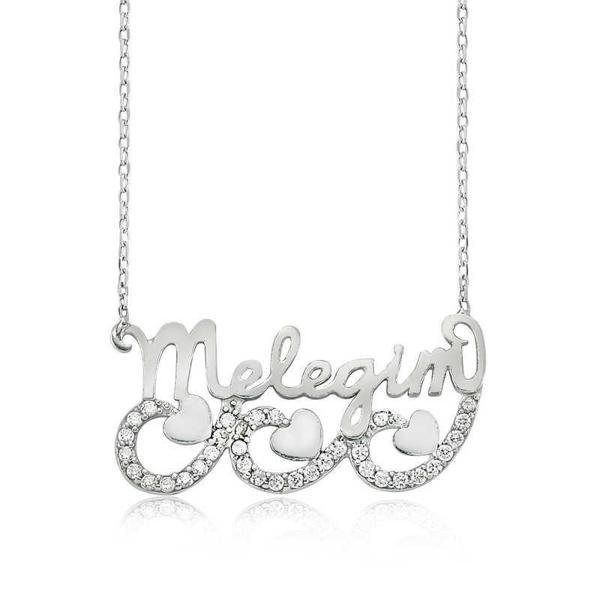 925 Ayar Gümüş Meleğim Yazılı Kalpli Kadın Gümüş Kolye - Image 1