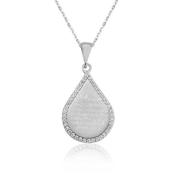 Gümüş Damla Ayetel Kürsi Bayan Kolye - Image 1