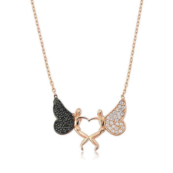 925 Ayar Gümüş Kalpli Melek Kadın Gümüş Kolye - Image 1