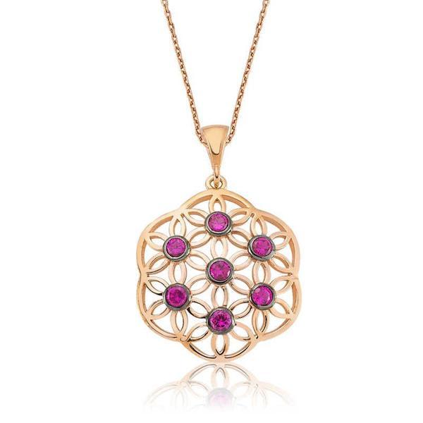 925 Ayar Gümüş Pembe Yaşam Çiçeği Kadın Gümüş Kolye - Image 1