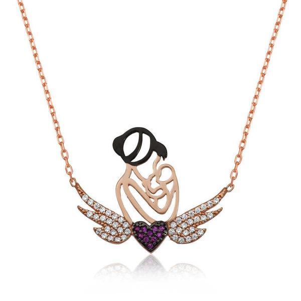 925 Ayar Gümüş Kalpli Anne Ve Çocuk Gümüş Kolye - Image 1