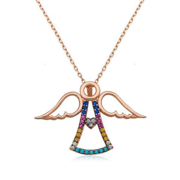 925 Ayar Gümüş Kalpli Melek Kadın Gümüş Kolye - Image 1