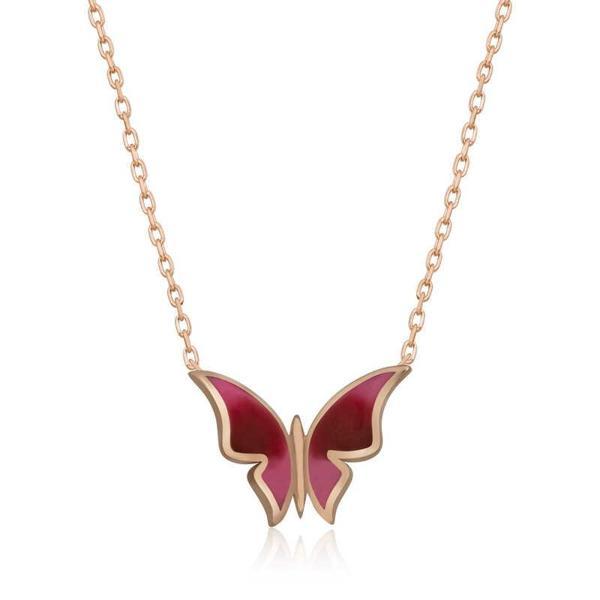 925 Ayar Gümüş Rose Minimal Kelebek Kadın Gümüş Kolye - Image 1