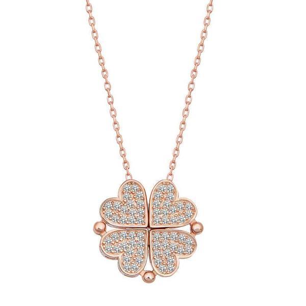 925 Ayar Gümüş Rose Kalpli Açılabilen Yonca Kadın Kolye - Image 1