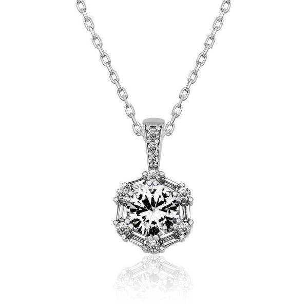 925 Ayar Gümüş Buz Beyazı Baget Taşlı Kadın Gümüş Kolye - Image 1