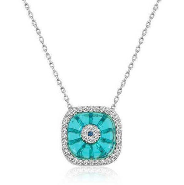 Gümüş Rodyum Kare Camgöz Nazar Bayan Kolye - Image 1