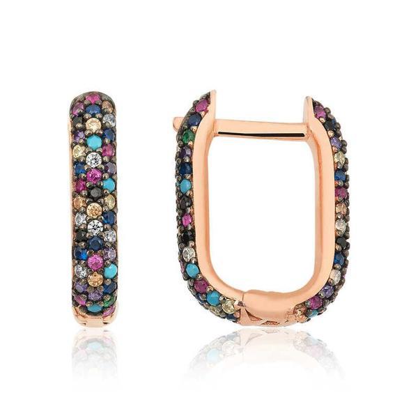 Gümüş Çift Taraflı Mix Taşlı J Bayan Küpe - Image 1