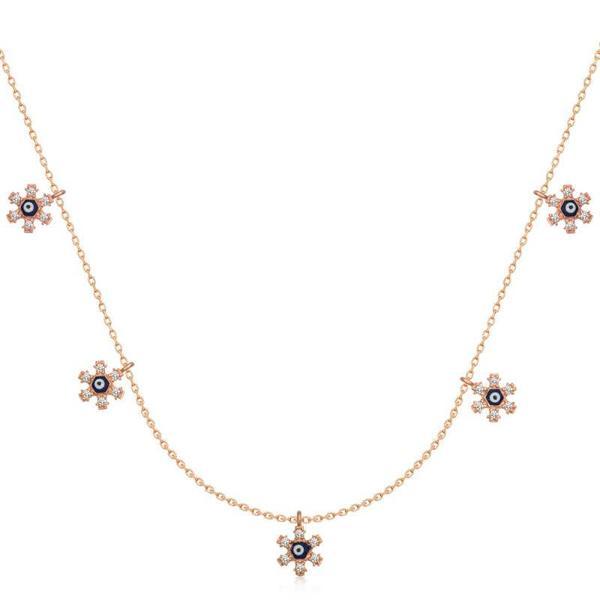 925 Ayar Gümüş Çiçek Nazarlı Şans Kadın Gümüş Kolye - Image 1