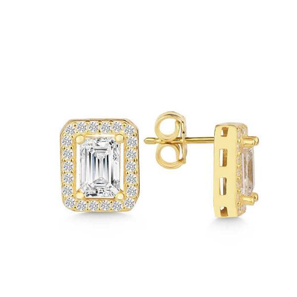 Gümüş Gold Beyaz Baget Taşlı Çivili Kadın Küpe - Image 1