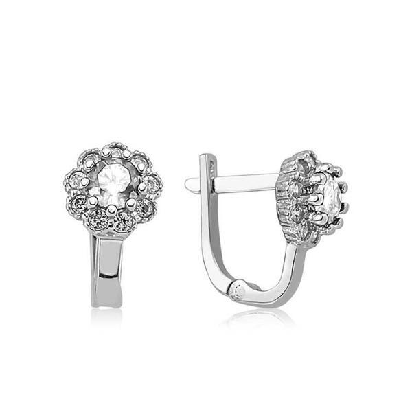 Gümüş Beyaz Çiçek Desenli Yuvarlak J Kadın Küpe - Image 1