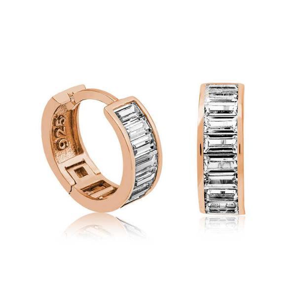 Gümüş Rose Baget Taşlı Halka Küpe - Image 1