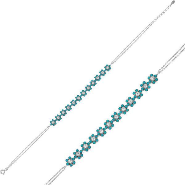 925 Ayar Gümüş Mavi Çiçek Bileklik - Image 1