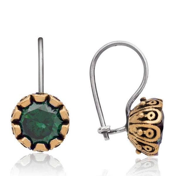 Gümüş Yeşil Yuvarlak Otantik Kadın Küpe - Image 1